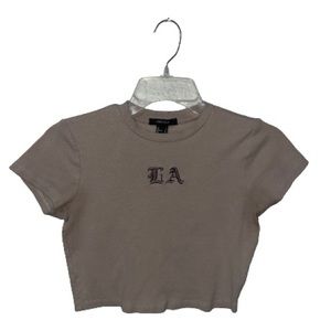 Forever 21 Crop Top LA Print | Tan